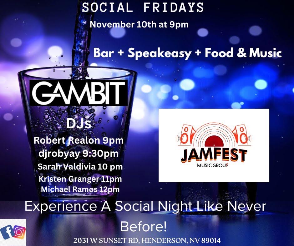 digital promotional flyer from 2023-11-10 live event at Gambit Lounge in Henderson, NV